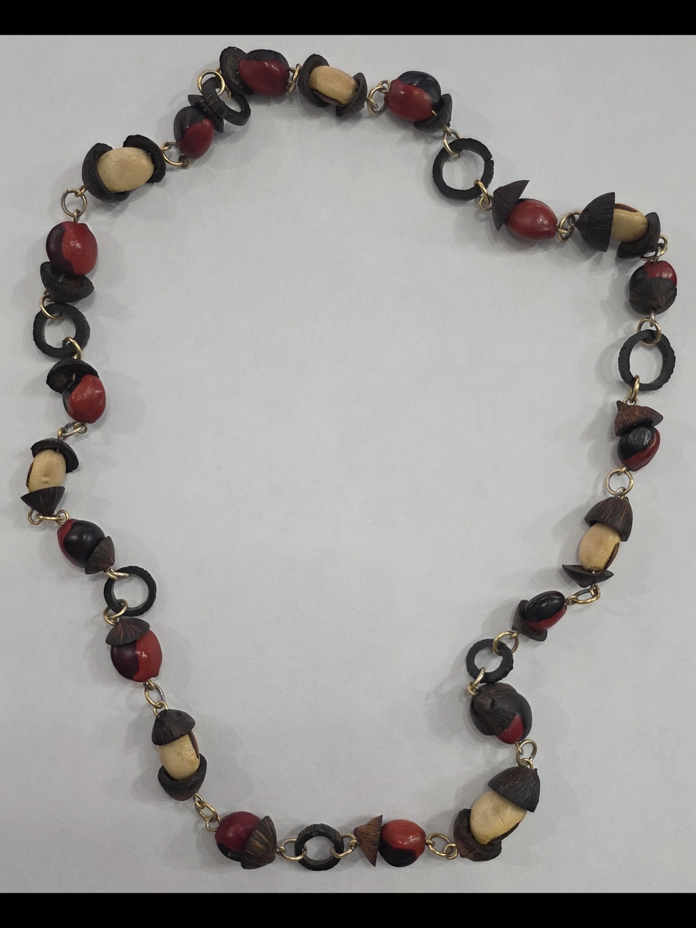 Vintage Red, Cream and Brown Nut Necklace